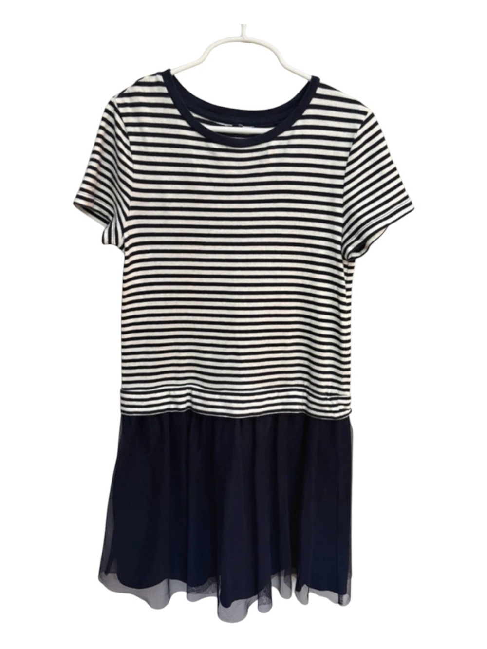 Gap Girls Navy Striped Tulle Dress Size L (10-11) Layered T-Shirt Tutu Dress - Picture 2 of 7